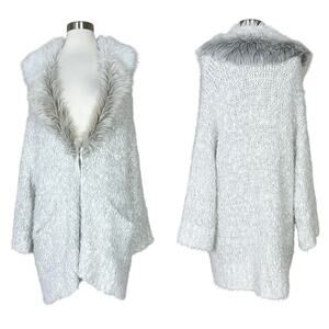 Anthropologie | Sleeping on Snow Faux Fur Oversized White Grey Metallic Cardigan